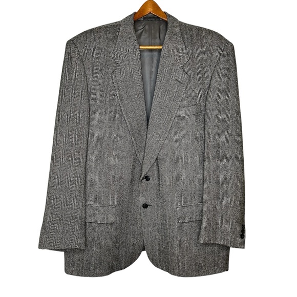Vintage Raffaello Men’s Wool Blazer Herringbone Gray Size 44 Regular